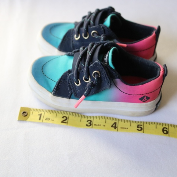 SPERRY Baby Infant Boat Shoes Canvas Laces Blue Pink Ombre 5 months - Picture 14 of 14